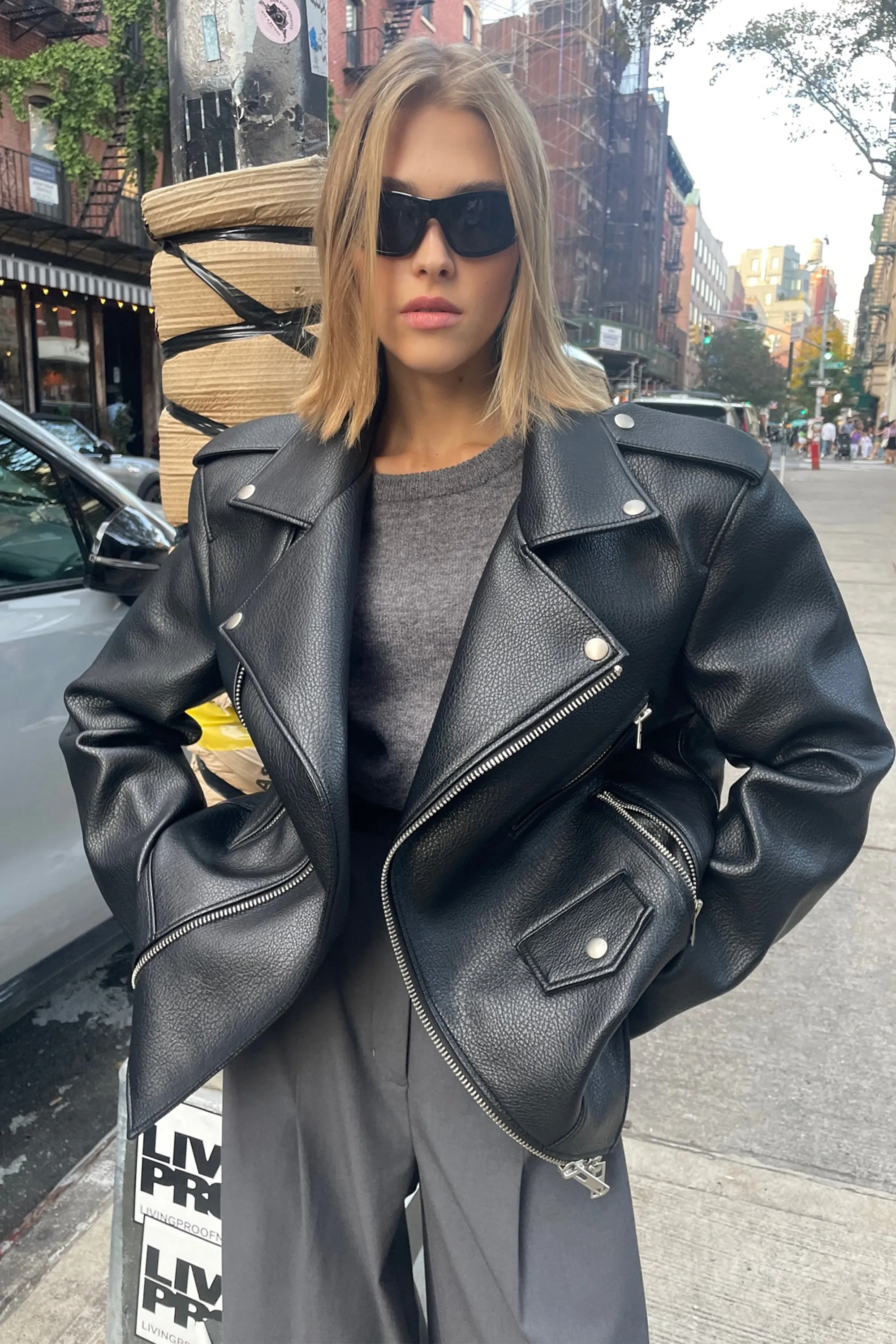 OVERSIZED VEGAN LEATHER BIKER JACKET