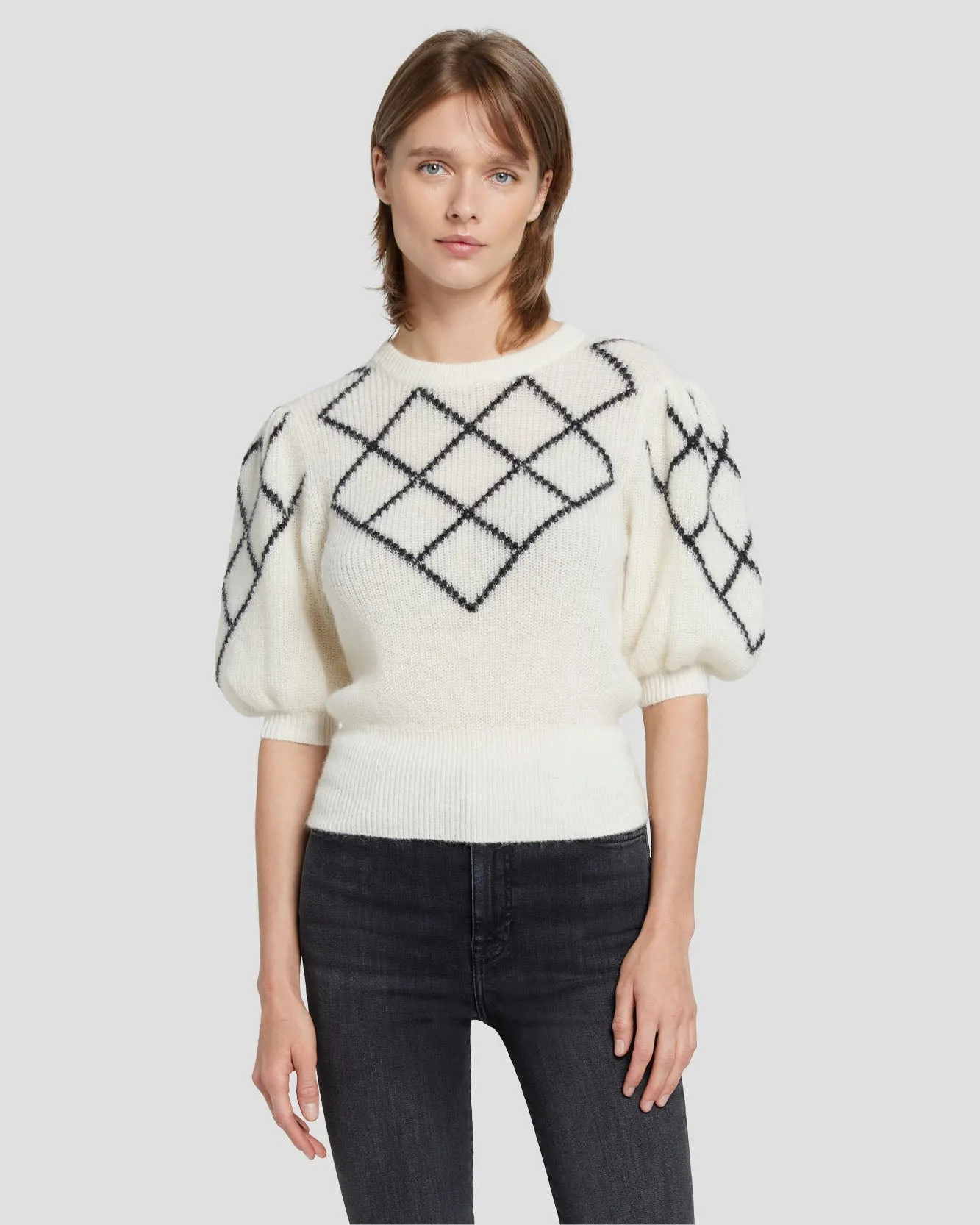 Puff Diamond Sweater in Cream