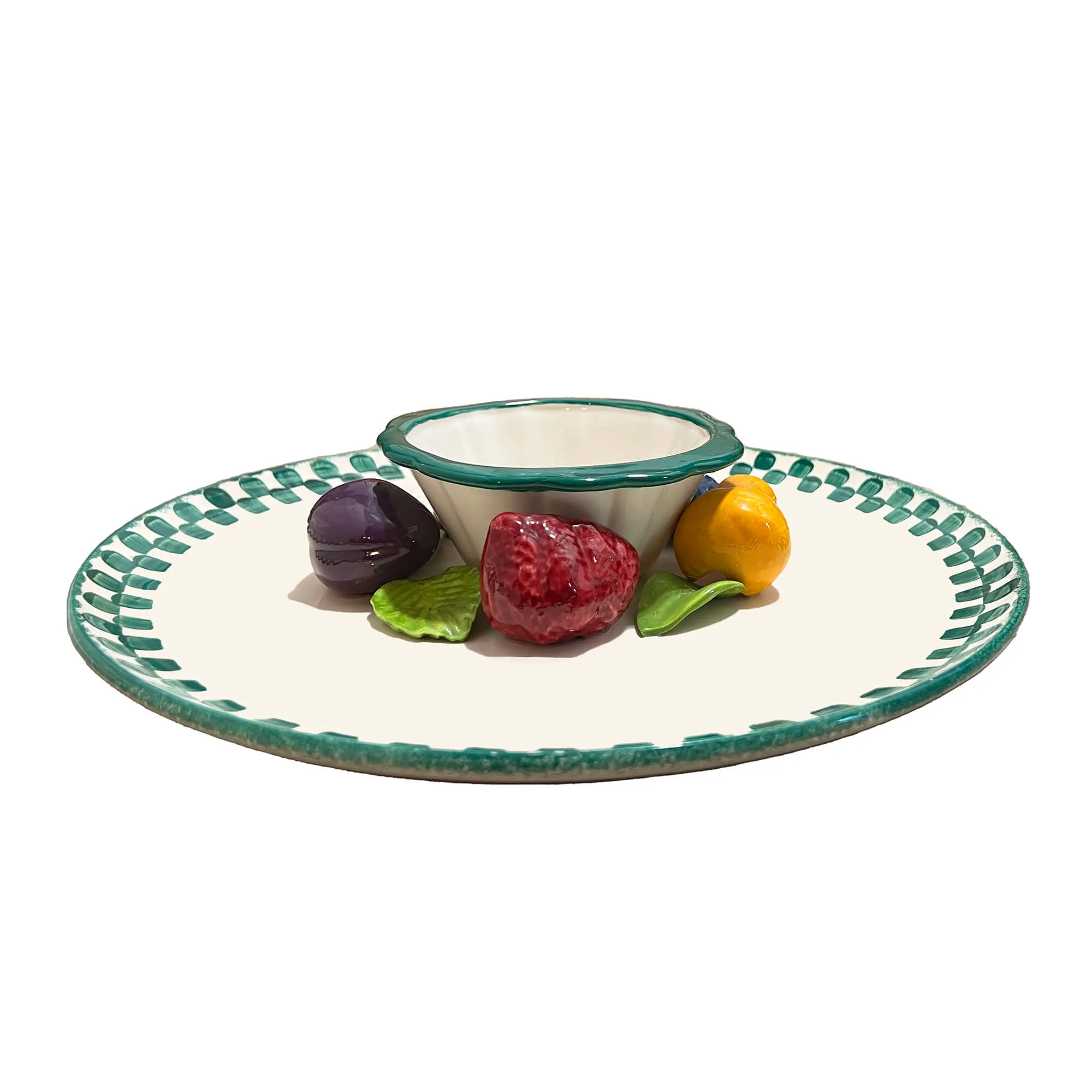 Retro Cali Ceramic Serving Tray, 14-in - Chips & Dip, Salsa - Hand-Painted - 3D