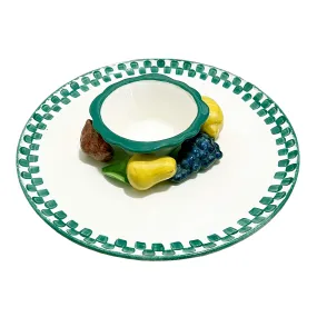 Retro Cali Ceramic Serving Tray, 14-in - Chips & Dip, Salsa - Hand-Painted - 3D