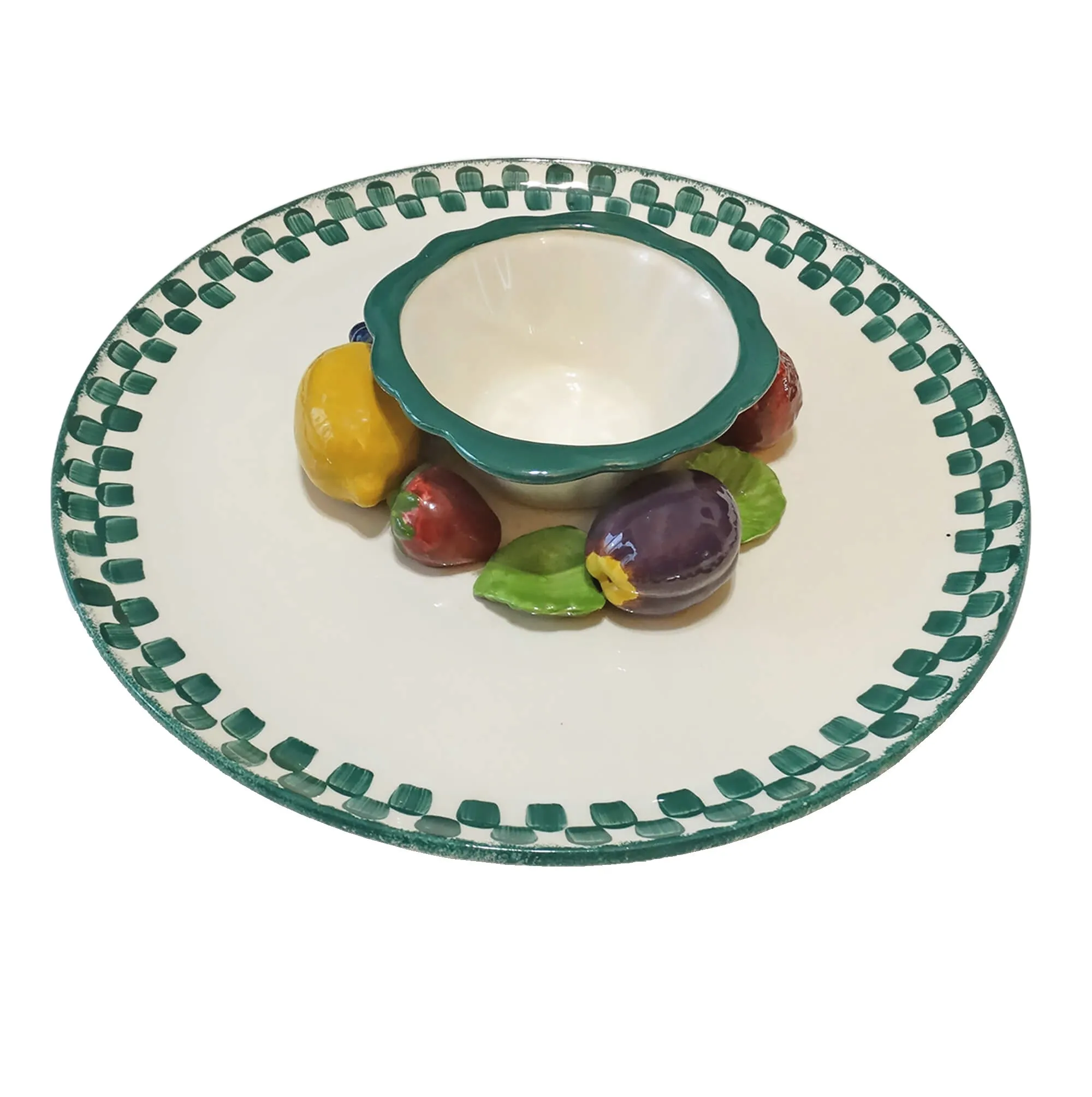 Retro Cali Ceramic Serving Tray, 14-in - Chips & Dip, Salsa - Hand-Painted - 3D