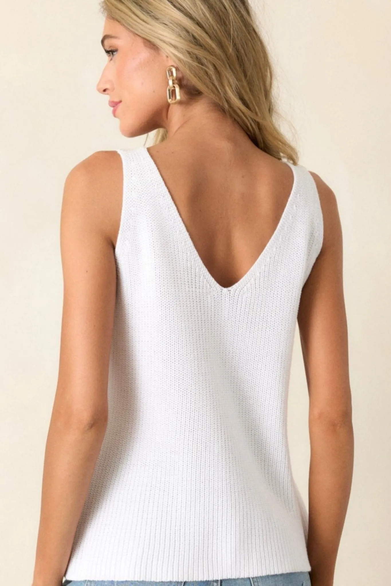 Retro Radiance Ivory Knit Tank Top