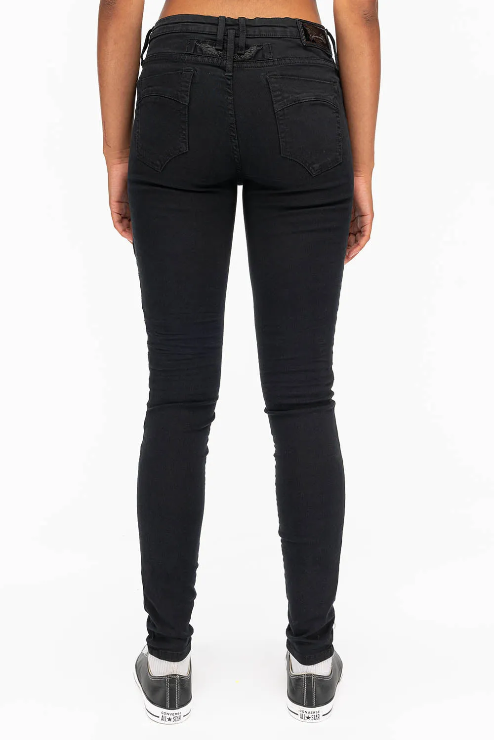 ROBIN'S WOMENS SKINNY MOTO JEANS IN PURE BLACK