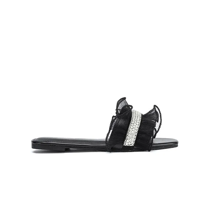 Satin Diamante Strap Slide Sandal MY 317