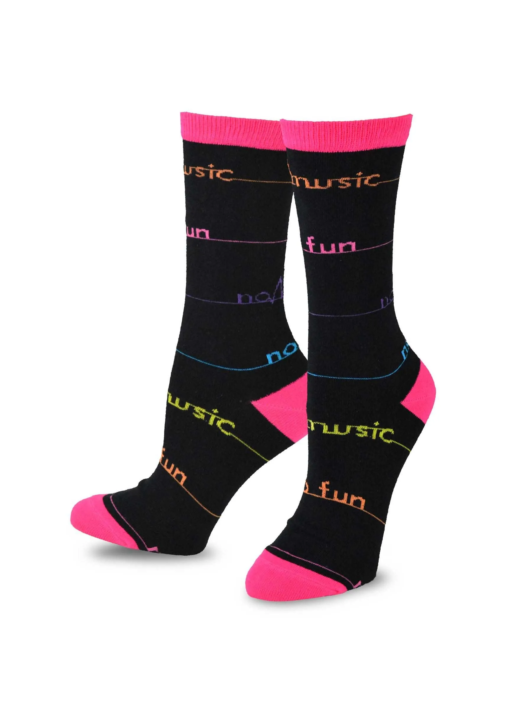 TeeHee Socks Women's Novelty Cotton Crew No Music No Fun 4-Pack (109356)