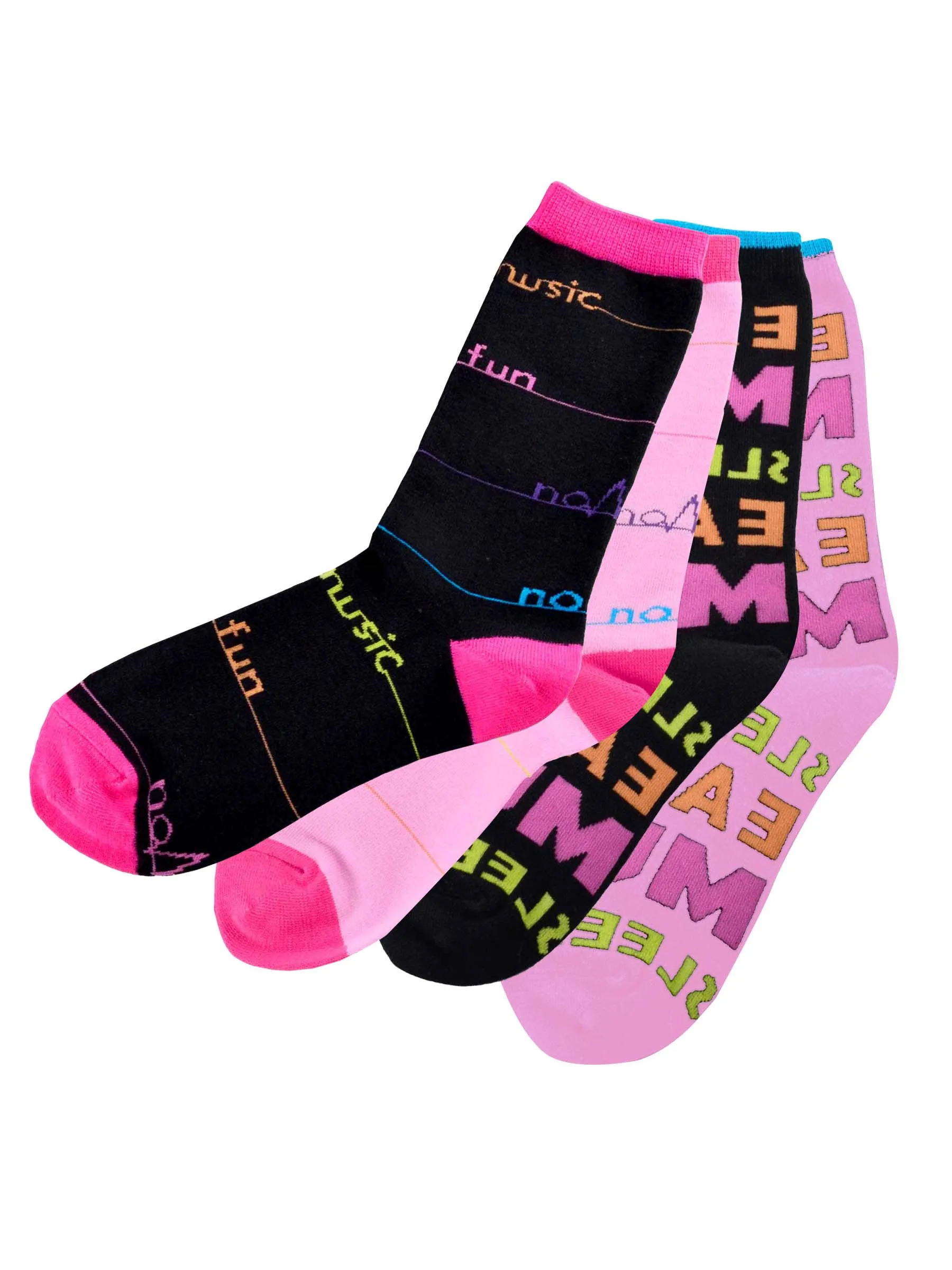 TeeHee Socks Women's Novelty Cotton Crew No Music No Fun 4-Pack (109356)