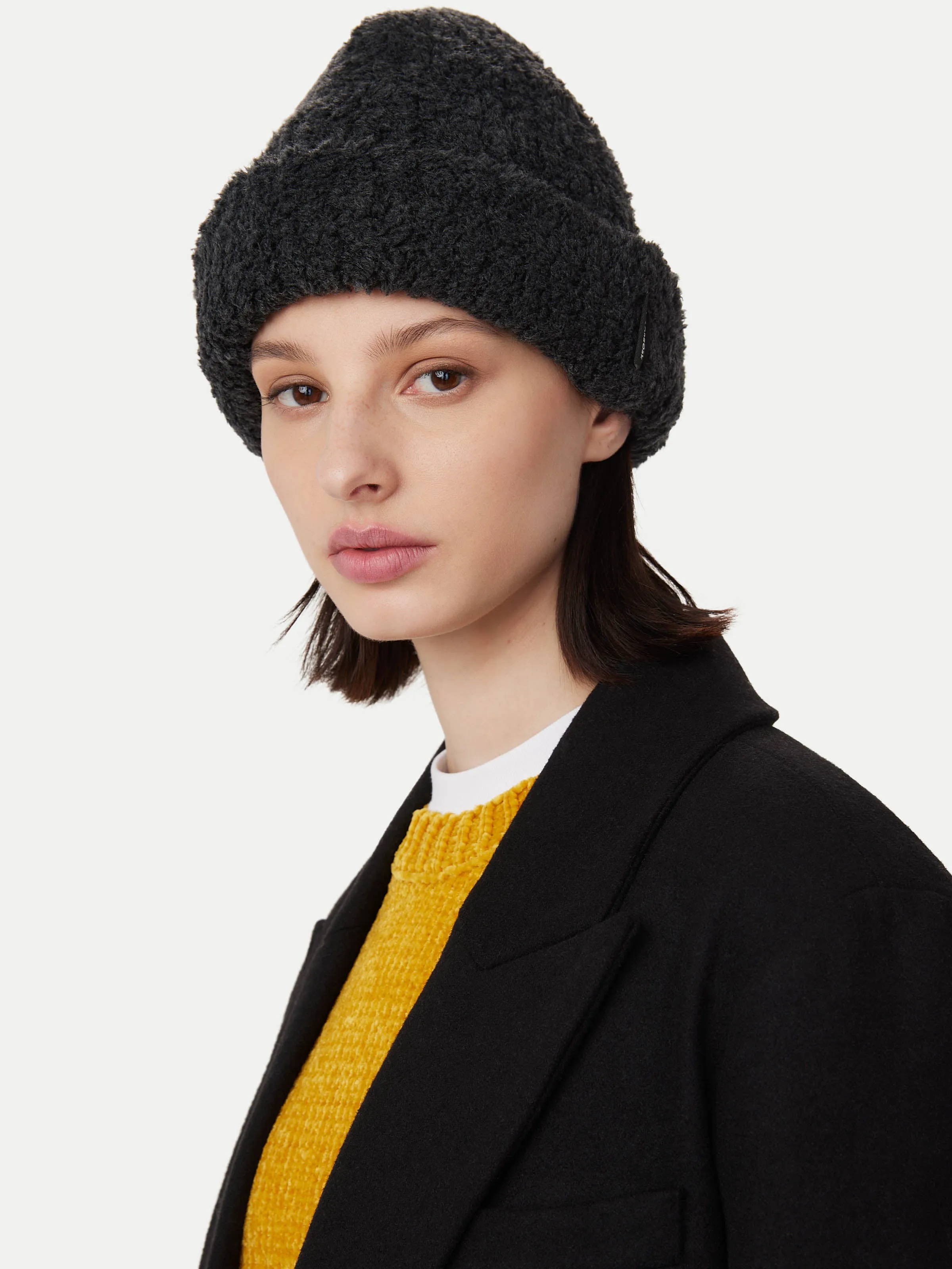 The Fuzzy Merino Wool Beanie in Dark Grey