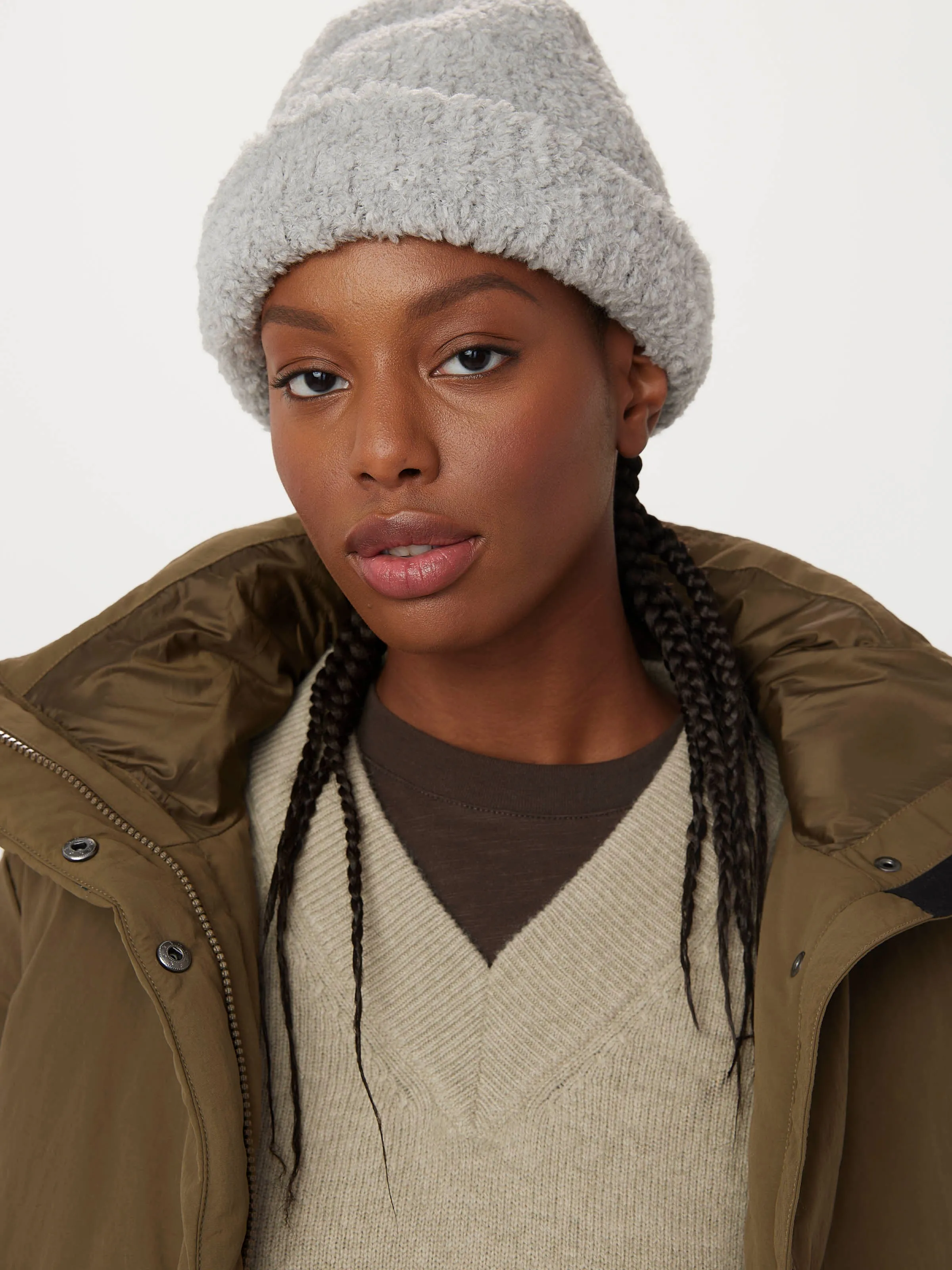 The Fuzzy Merino Wool Beanie in Light Grey