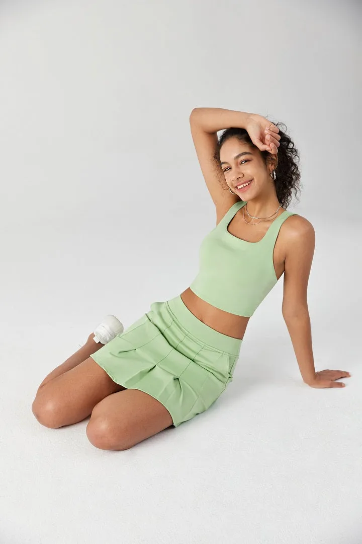 V-Shape Longline Sports Bra & Tennis Pleated Skirt Set