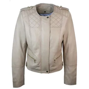 Women's Cream Biker Fitted Lambskin Leather Jacket