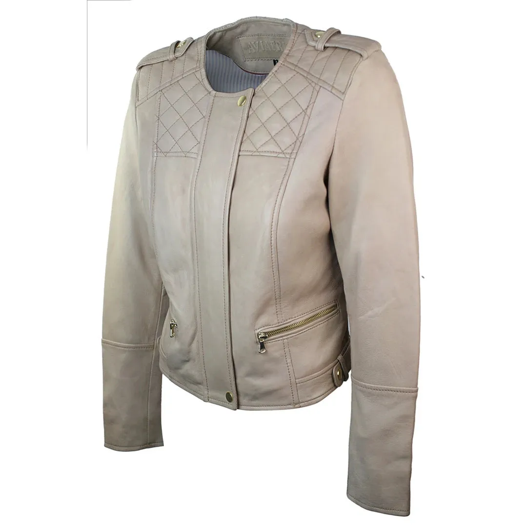 Women's Cream Biker Fitted Lambskin Leather Jacket