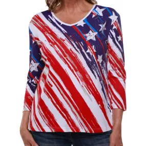 Women's Stars and Stripes American Flag 3/4 Sleeve Top